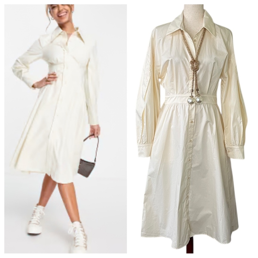 Urban Revivo buttondown midi shirt dress in cream color